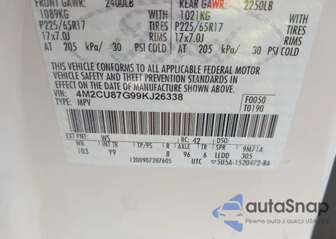 2009 Mercury Mariner Premier V6 из США, поврежденный, VIN 4M2CU87G99KJ26338